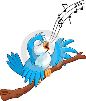 Cartoon bird sing on the branch photo