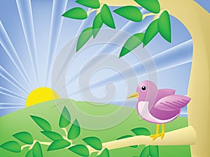 Cartoon bird in a tree