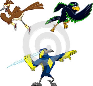 Cartoon Birds Characters. Vector Collection Set