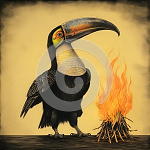 Cartoon Birds On Fire A Vibrant Toucan Artwork By Ks Elrd