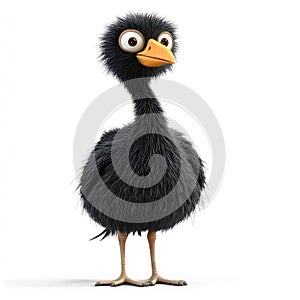 Adorable Fluffy Black Bird Cartoon Character photo
