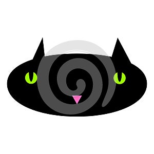 Cartoon black cat with green eyes. Emotions of cat face.