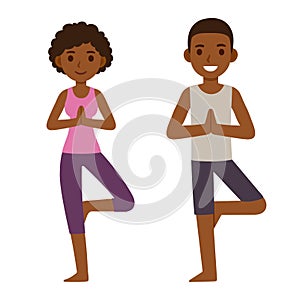 Cartoon black couple doing yoga