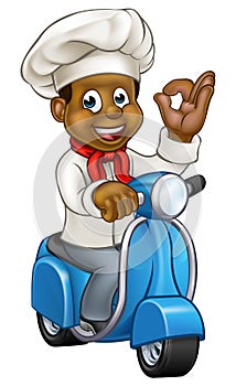 Cartoon Black Delivery Moped Chef