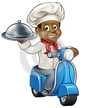 Cartoon Black Delivery Moped Scooter Chef