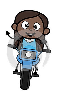 Cartoon Black Girl Riding Motorbike