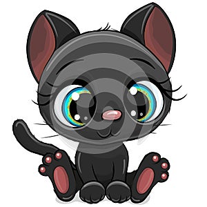 Cartoon black kitten on a white background