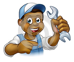 Cartoon Black Plumber Mechanic or Handyman