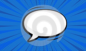 Cartoon Blank White Speech Bubble for Text Message. Comic Retro Balloon for Dialog. Speech Bubble Pictogram on Blue Pop
