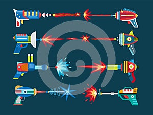 Cartoon blaster laser gun vector weapon set