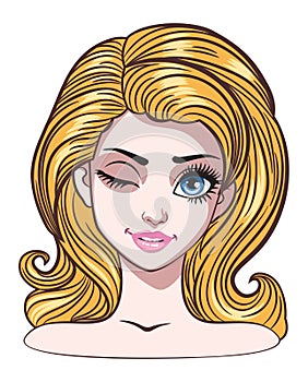 Cartoon blond girl with closed eyes