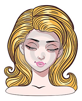 Cartoon blond girl with closed eyes