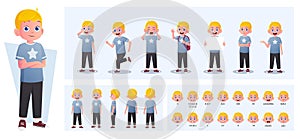 Cartoon Blonde Boy Character Constructor and Animation Pack with Gestures, Emotions and Actions. Little Boy Side, Front photo