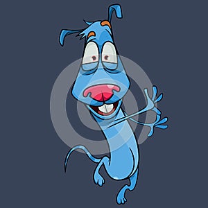 Cartoon blue animal happily dancing on its hind legs