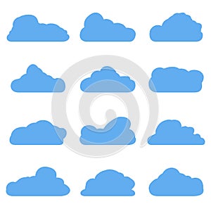 Cartoon blue clouds isolated on white