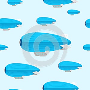 Cartoon Blue Dirigible Seamless Pattern Background. Vector