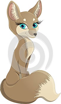 Cartoon blue-eyed fennec foxy isolated on white background