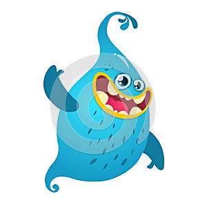 Cartoon blue ghost. Vector Halloween illustration