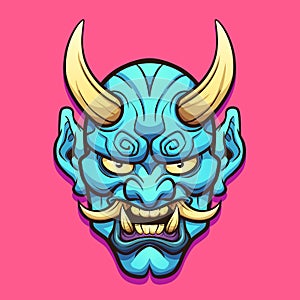 Cartoon blue horned Japanese demon mask