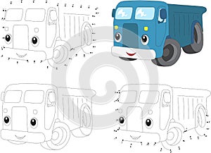 Cartoon blue lorry. Coloring book and dot to dot game for kids