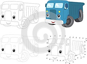 Cartoon blue lorry. Vector illustration. Dot to dot game for kid