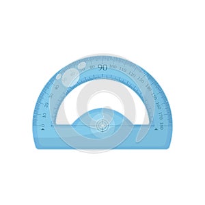 Cartoon blue plastic protractor, vector illustration