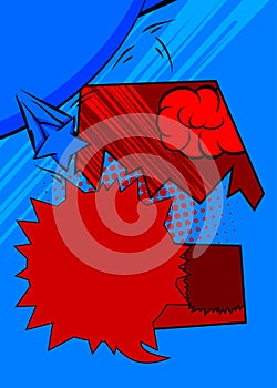 Cartoon blue and red background, comic book backdrop. Retro vector comics pop art design