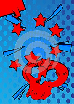 Cartoon blue and red background, comic book backdrop. Retro comics pop art design