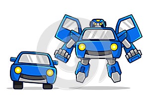 Blue robot car transfom and fly