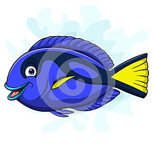 Cartoon blue tang fish on white background