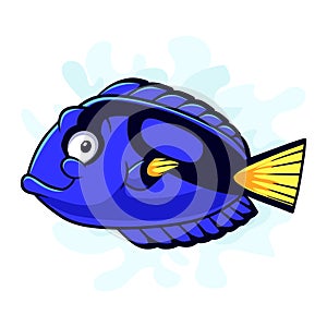 Cartoon blue tank fish isolated on white background
