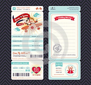 Cartoon Boarding Pass Ticket Wedding Invitation Template