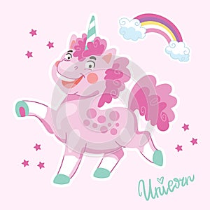 Cartoon body positive unicorn vector illustration