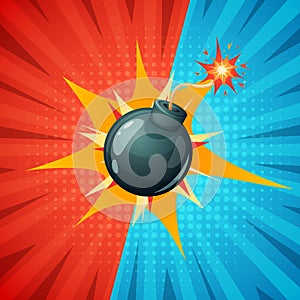 Cartoon bomb, fuse, wick, spark icon.