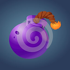 Cartoon bomb with rope ui game asset, icon in cartoon style isolated on background. Weapon, attack element.