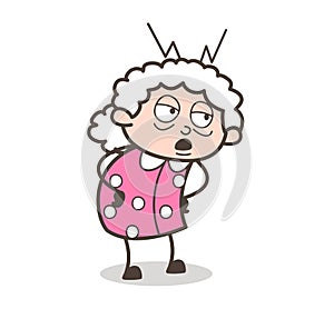 Cartoon Bored Old Lady Face Expression Vector Illustration