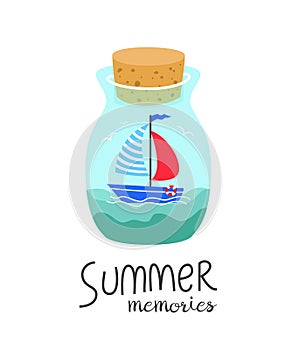 Cartoon bottle with summer memories