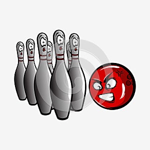 Cartoon bowling ball and pins