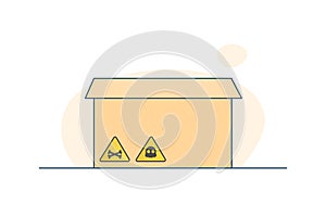 Cartoon Box with Danger Signs. Transportation of Dangerous Items