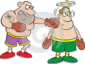 Cartoon boxer punching another boxer in a fight.