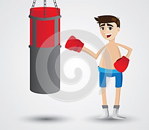 Cartoon boxer with sandbag boxing