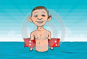 Cartoon of a boy with armbands