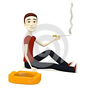 Cartoon boy with ashtray and cigarette