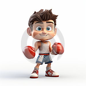 Cartoon Boy With Boxing Gloves: Vray Tracing And Shiny Eyes