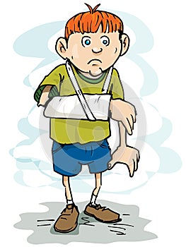 Cartoon boy with a broken arm