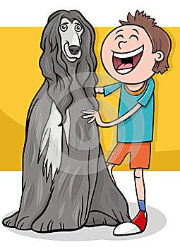 cartoon boy character with his afghan hound dog