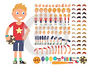 Cartoon boy character. Vector creation constructor with different emotions and body parts