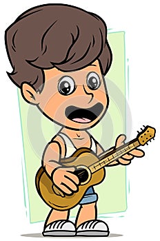 Cartoon boy character with wooden acoustic guitar