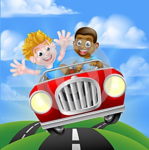 Cartoon Boy Children Driving Car