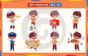 Cartoon Boy Doing Various Activities